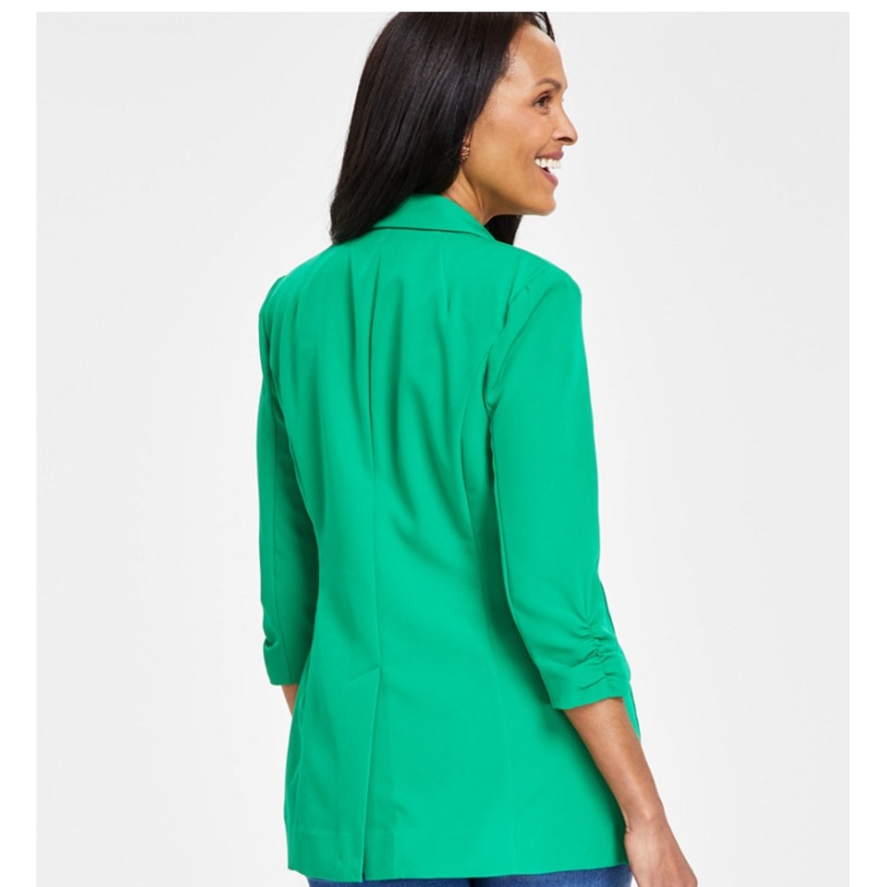 🍀Lucky Kelly Green 3/4 Ruched Sleeve Blazer Jacket Woman’s XL - Picture 3 of 5